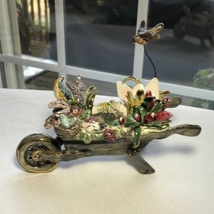 NEW! Retired Blue Sky garden wheelbarrow tea light holder